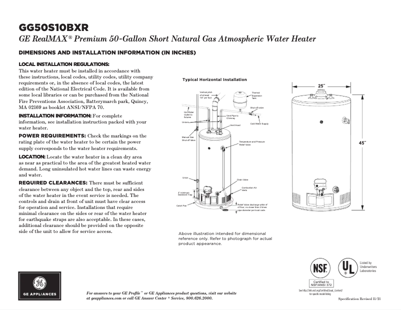 Page n°1 - Fiche technique GE GG50S10BXR