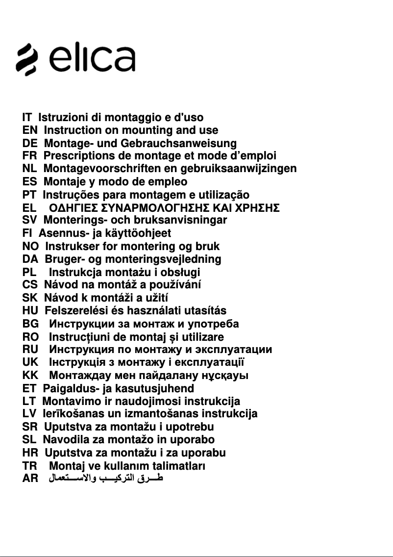 Page n°1 - Manuel utilisateur Elica PRF0157394