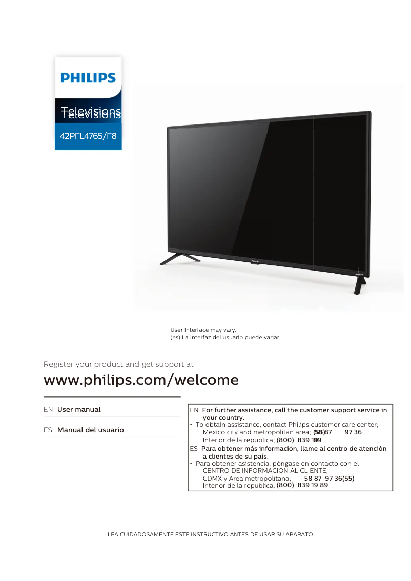 Page 1 de la notice Manuel utilisateur Philips 42PFL4765