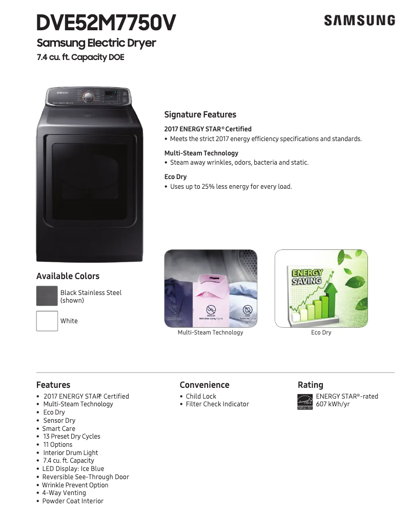 Página 1 del manual Ficha técnica Samsung DVE52M7750