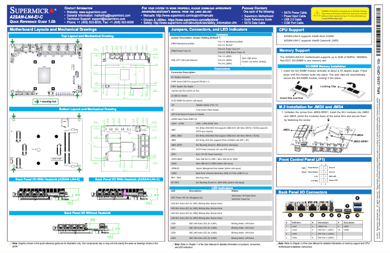 Page 1 de la notice Guide de démarrage rapide Supermicro A2SAN-LN4-C