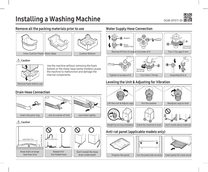 Page 1 de la notice Guide d'installation Samsung WA90CG4545BY