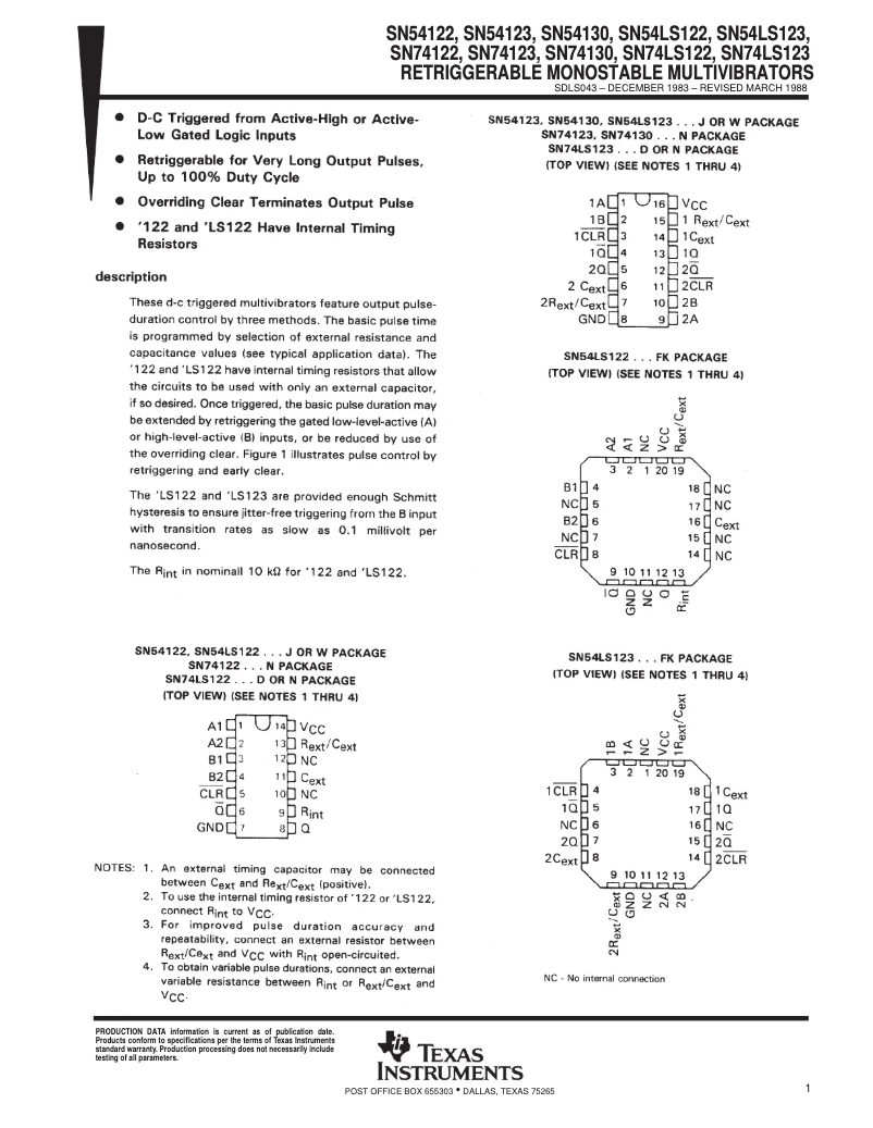 Image de la première page du manuel de l'appareil SN74LS122N