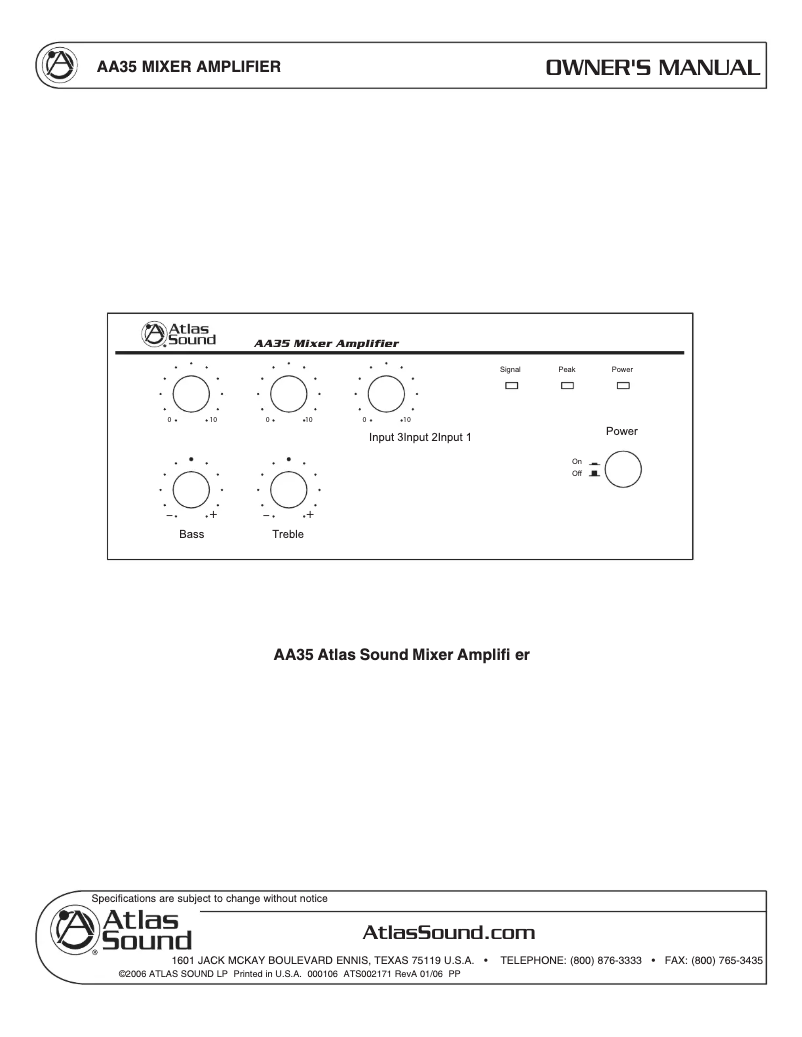 Page 1 de la notice Manuel utilisateur Atlas AA35