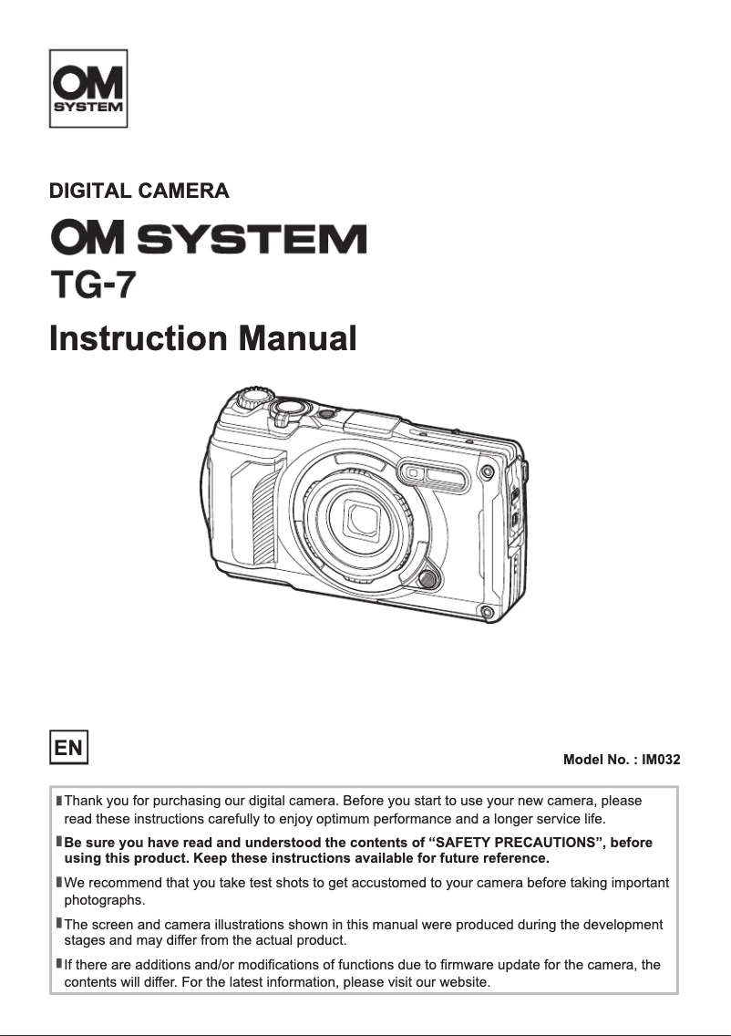 Page n°1 - Manuel utilisateur OM SYSTEM TG-7