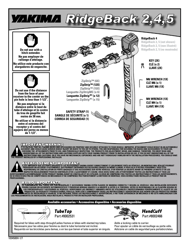 Page 1 de la notice Manuel utilisateur Yakima RidgeBack 2