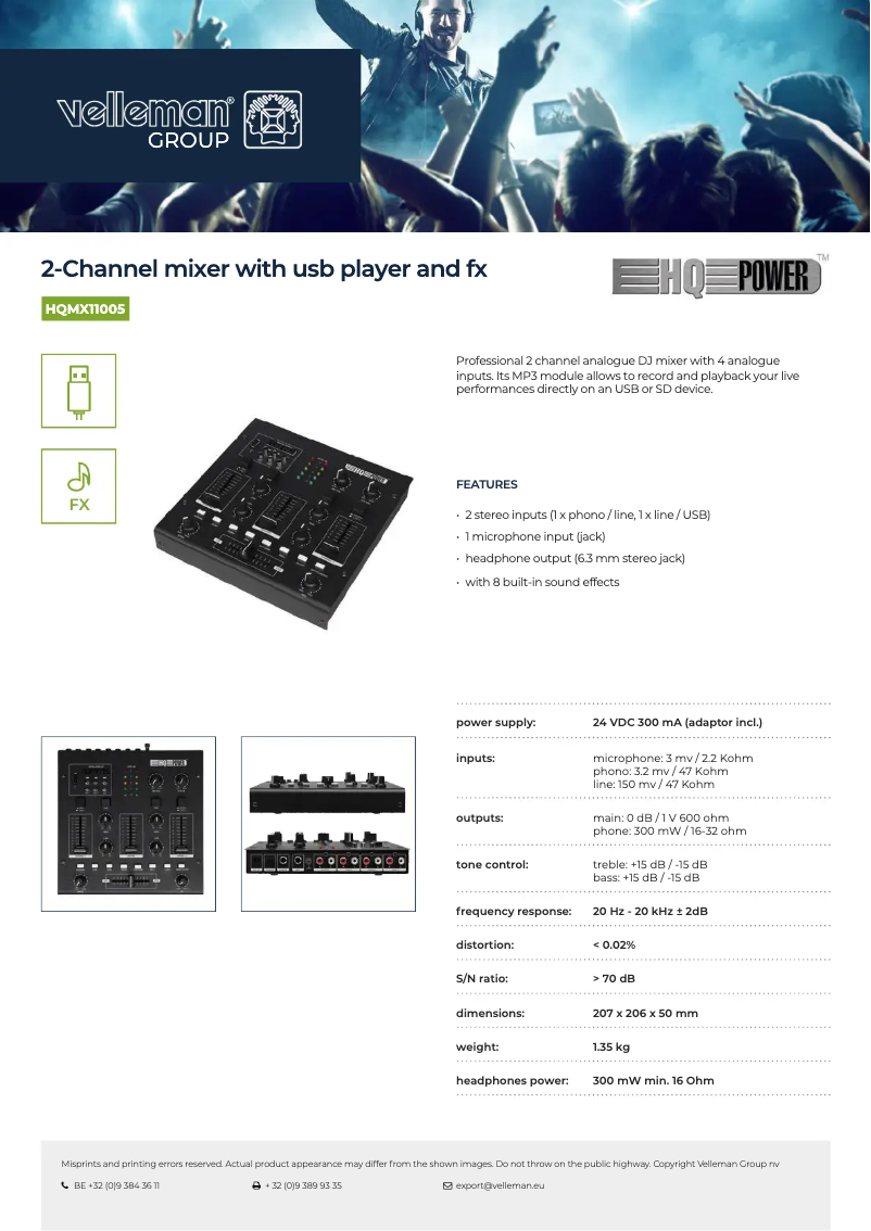 Page 1 de la notice Fiche technique HQ Power HQMX11005