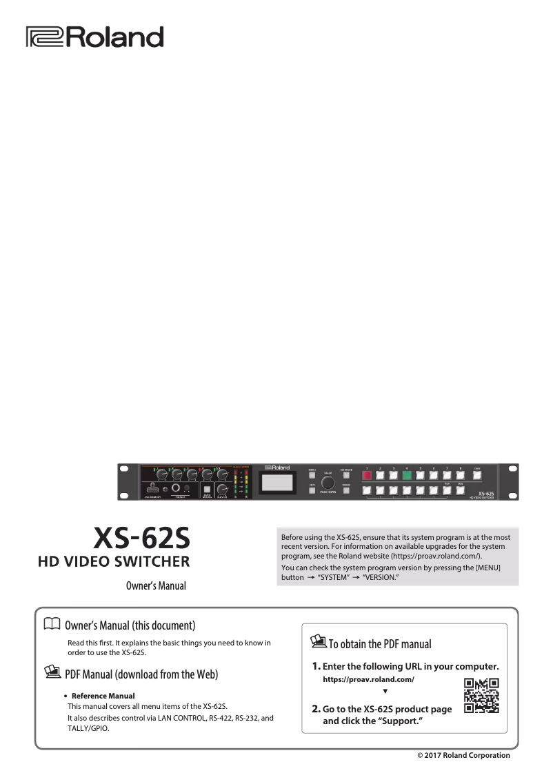 Page 1 de la notice Manuel utilisateur Roland XS-62S