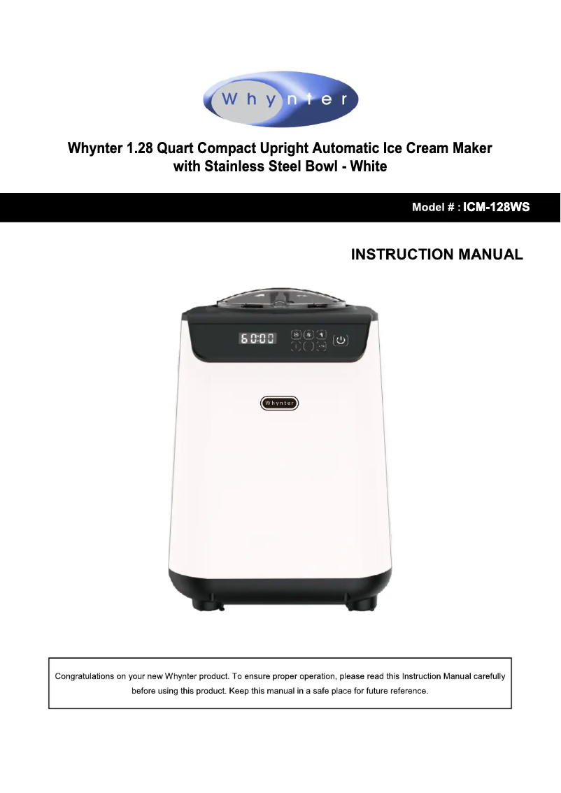 Page n°1 - Manuel utilisateur Whynter ICM-128WS