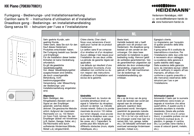 Page 1 de la notice Manuel utilisateur Heidemann 70831