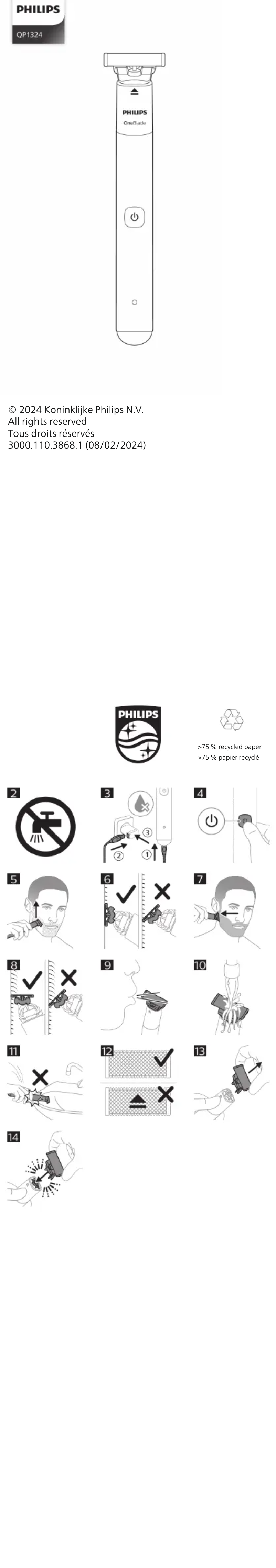 Page n°1 - Manuel utilisateur Philips OneBlade QP1324