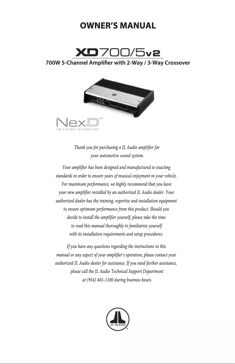 Page n°1 - Manuel utilisateur JL Audio XD700/5v2