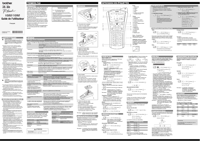 Page 1 de la notice Manuel utilisateur Brother PT-1090
