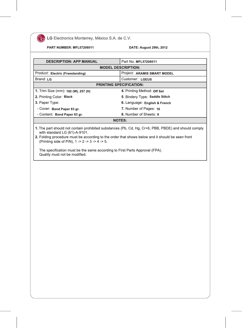 Page n°1 - Manuel d'utilisation et d'entretien LG LRE3027ST