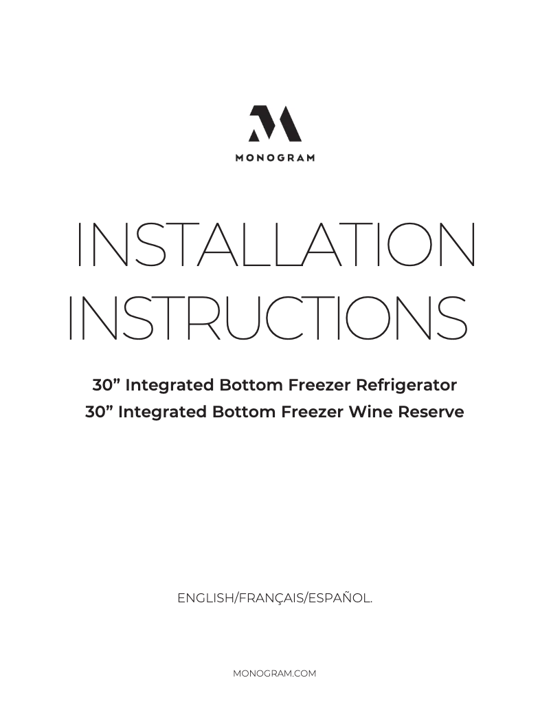 Page 1 de la notice Guide d'installation Monogram ZIK303NPPII