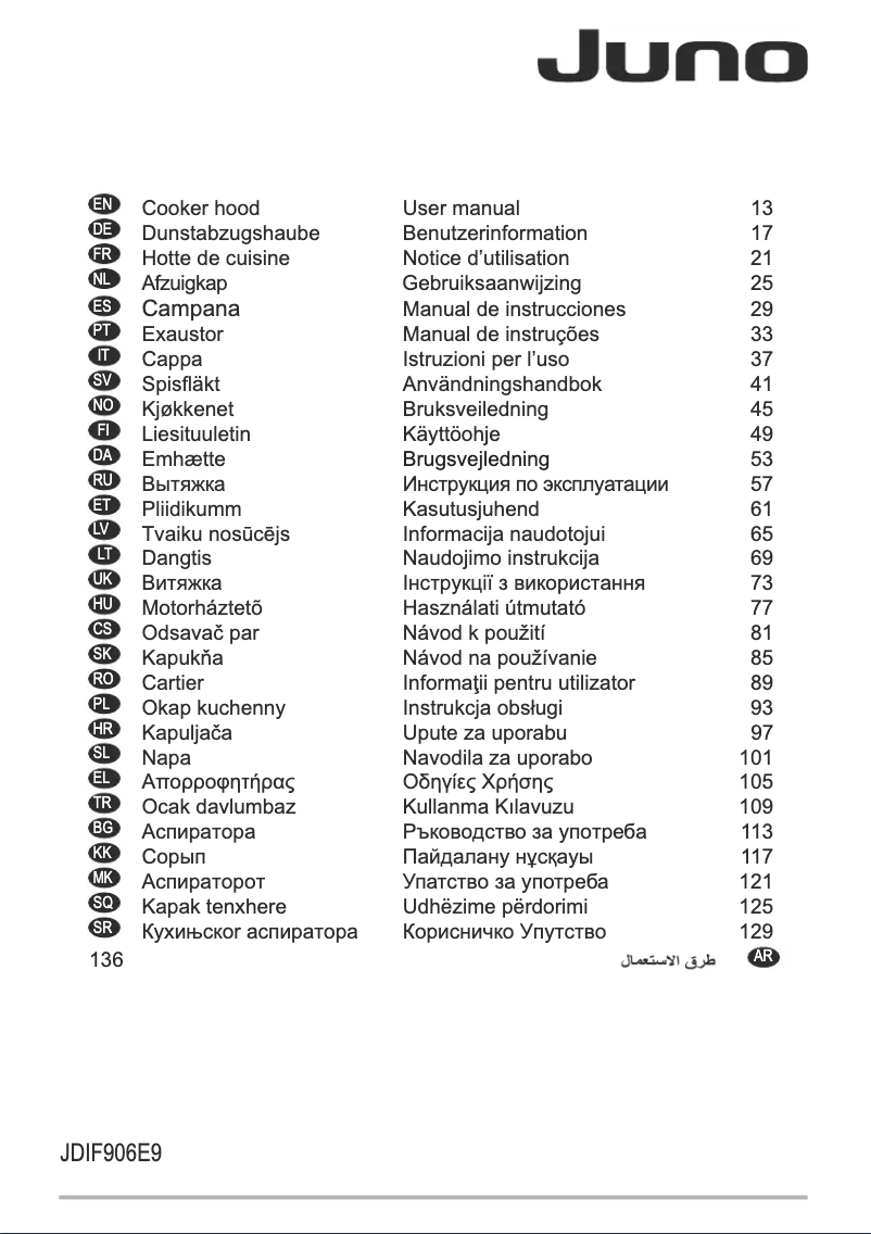 Page 1 de la notice Manuel utilisateur Juno JDIF906E9