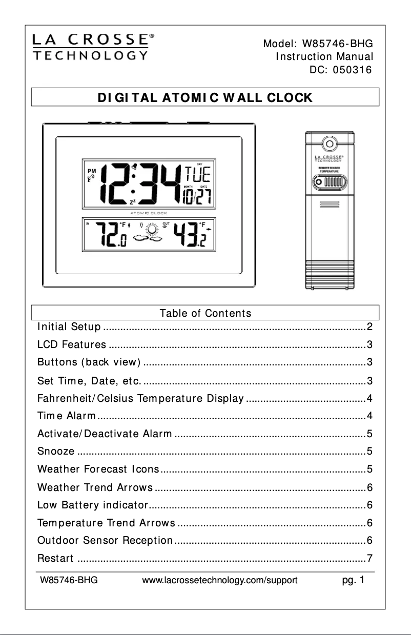 Image de la première page du manuel de l'appareil W85746-BHG