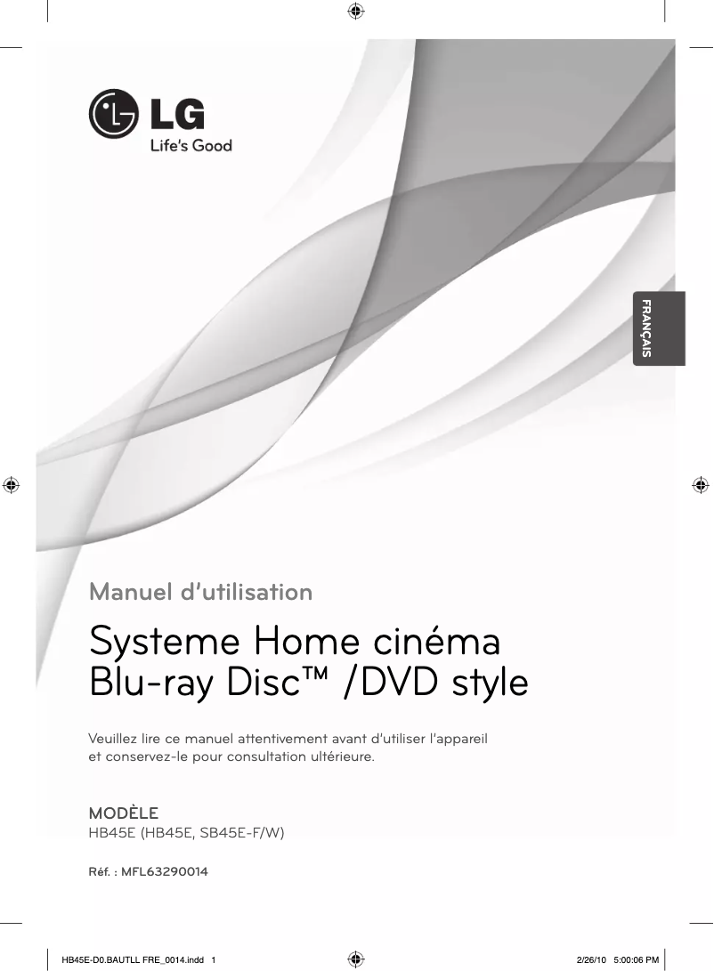 Page 1 de la notice Manuel utilisateur LG HB45E