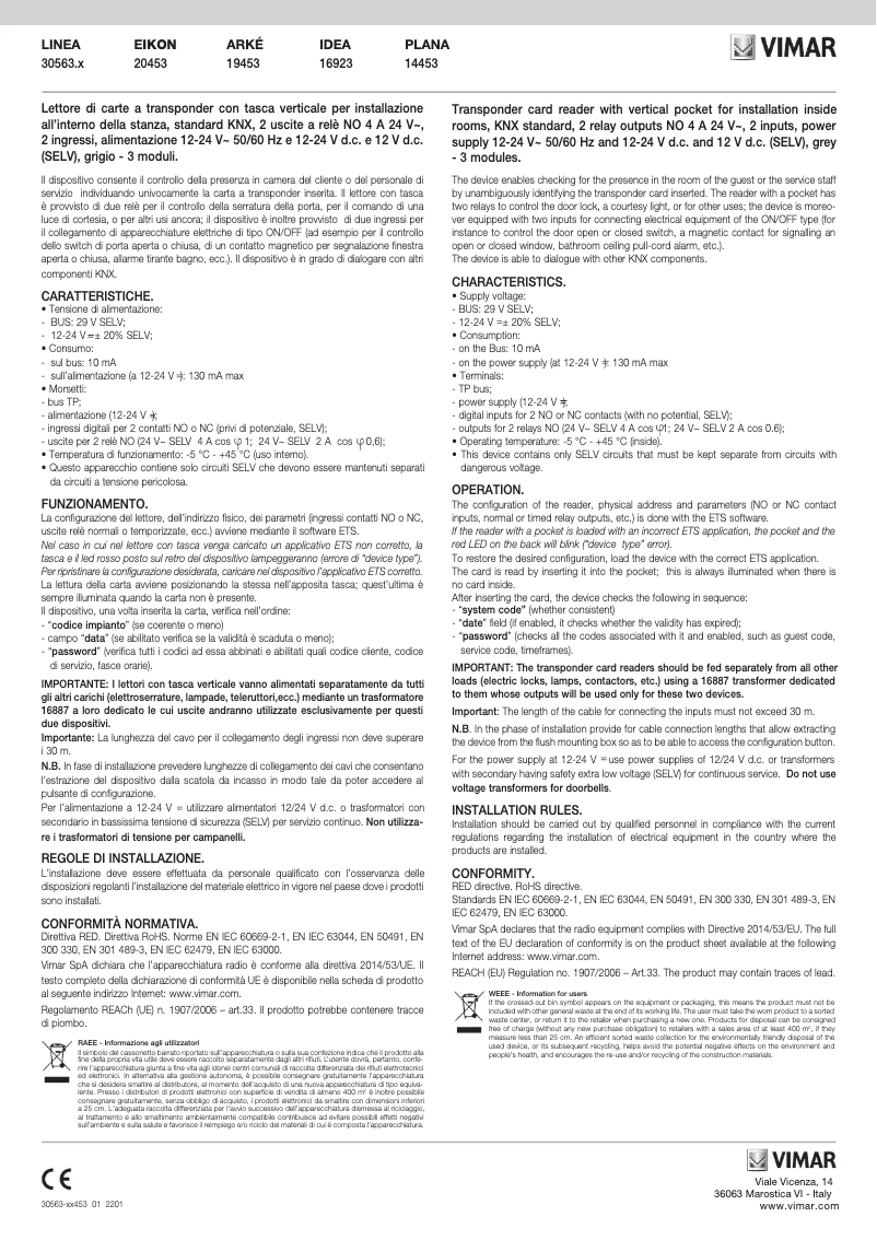 Página 1 del manual Instrucciones / montaje Vimar 16923