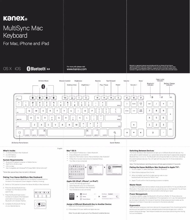 Page n°1 - Manuel utilisateur Kanex MultiSync Keyboard
