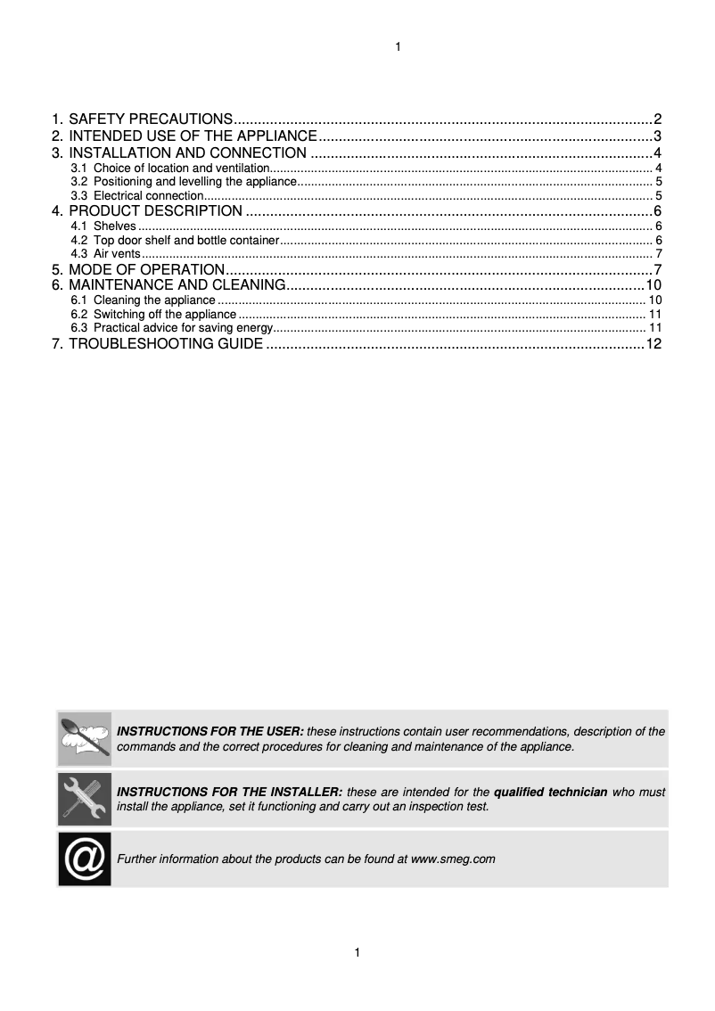 Page 1 de la notice Manuel utilisateur Smeg FAB5URDGME3