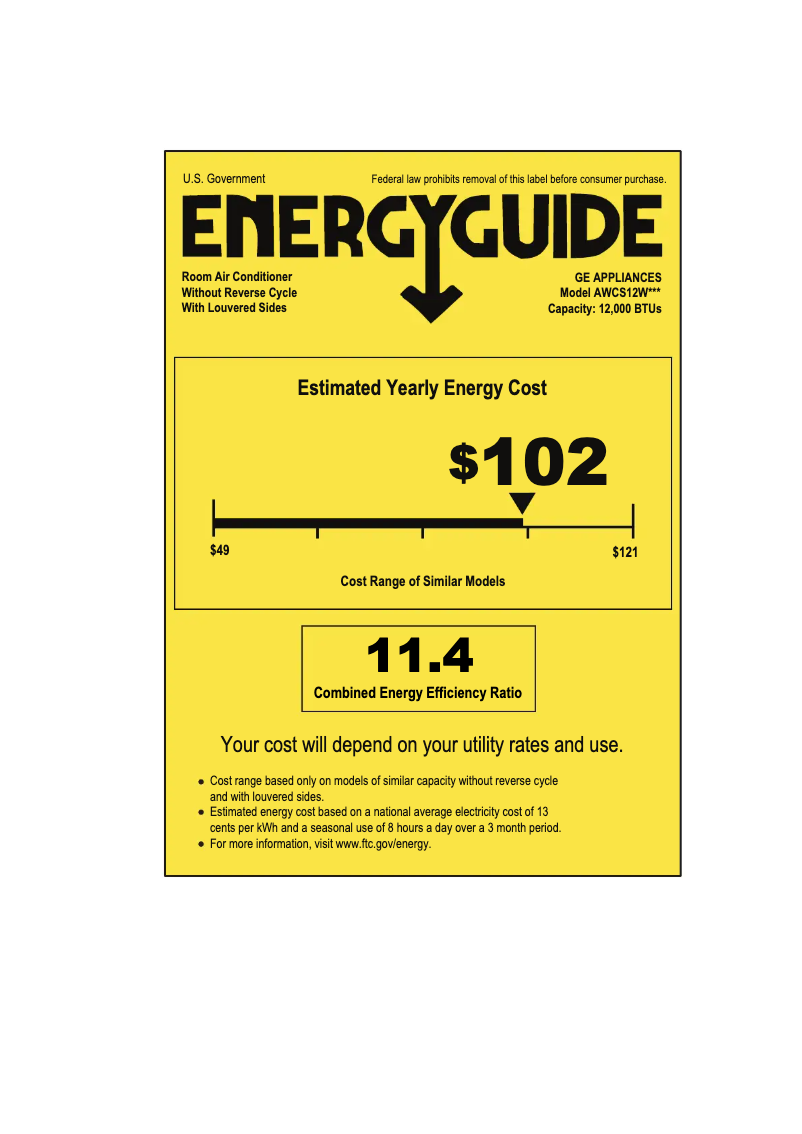 Page 1 of the manual User Manual GE AWCS12WWF
