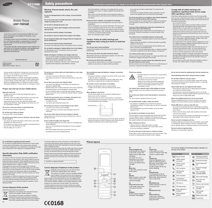Page 1 de la notice Manuel utilisateur Samsung GT-C3560