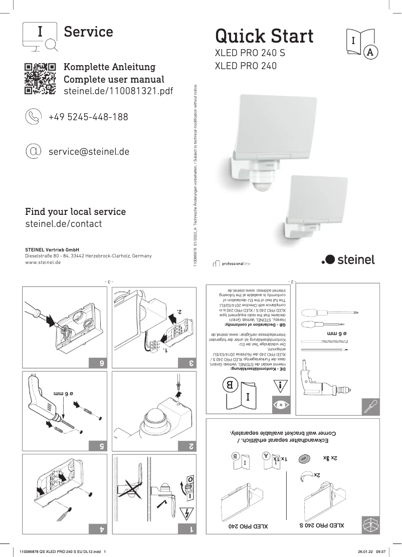 Page n°1 - Guide de démarrage rapide Steinel XLED PRO 240 S