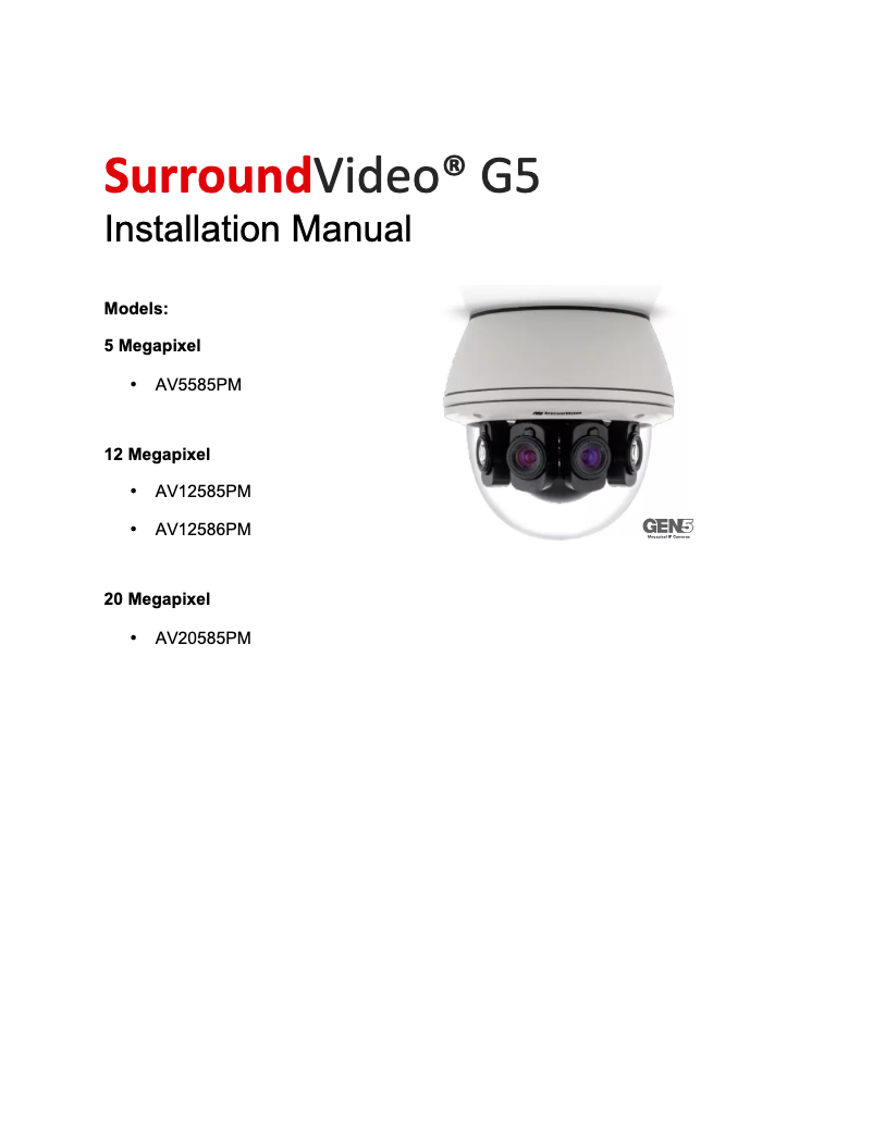 Page n°1 - Manuel utilisateur Arecont Vision AV12585PM