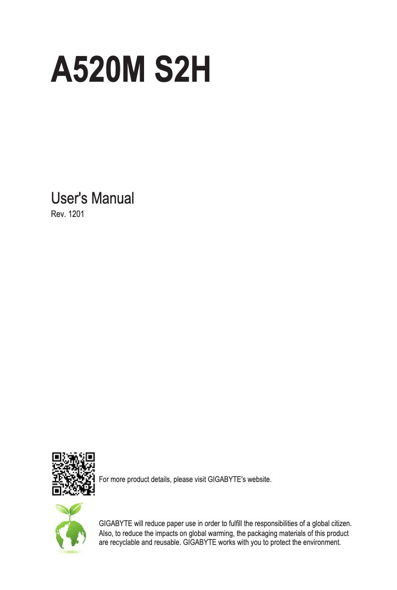 Page 1 de la notice Manuel utilisateur Gigabyte A520M S2H