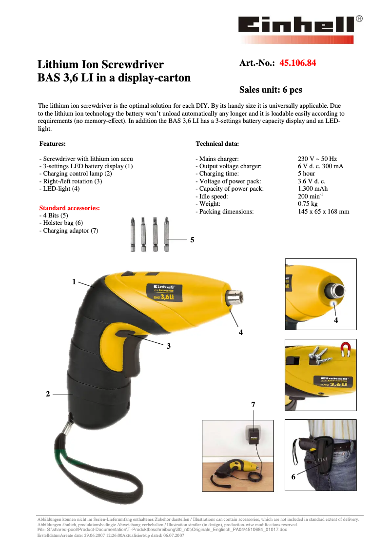 Image de la première page du manuel de l'appareil BAS 3,6 LI
