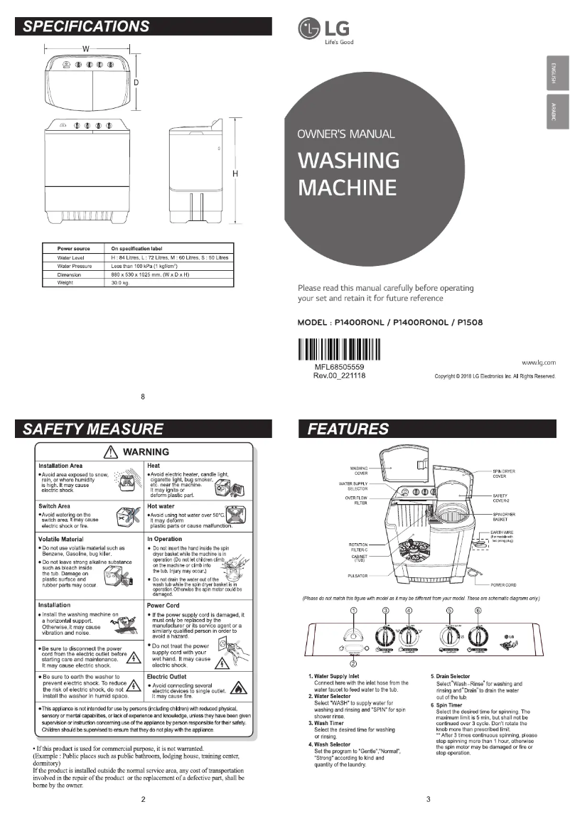 Page n°1 - Manuel utilisateur LG P1508