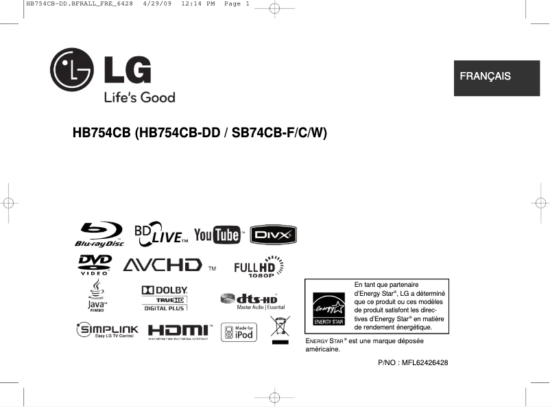 Page 1 de la notice Manuel utilisateur LG HB754CB