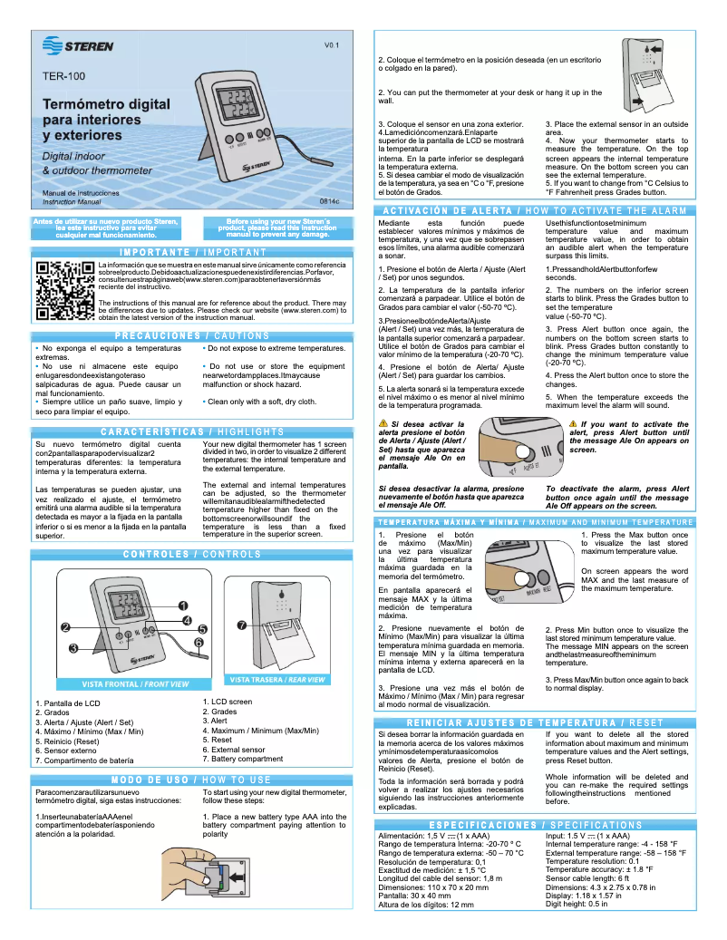 Page n°1 - Manuel utilisateur Steren TER-100