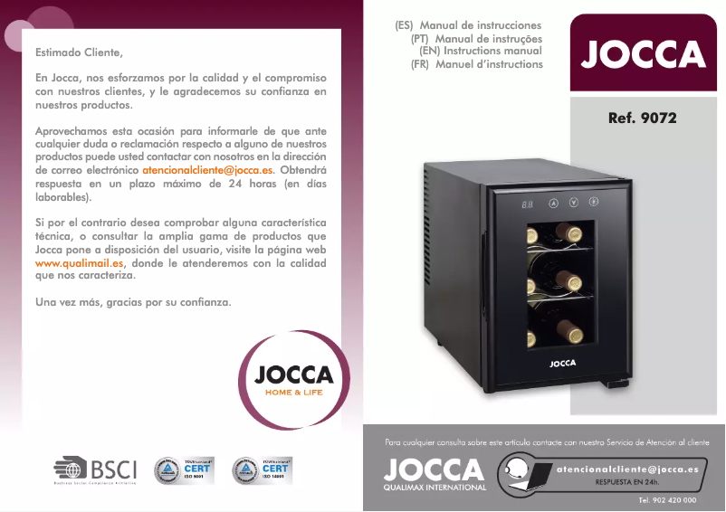 Page 1 de la notice Manuel utilisateur Jocca 9072