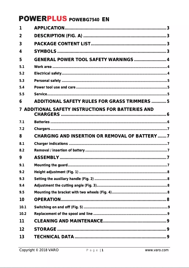 Page 1 de la notice Manuel utilisateur PowerPlus POWEBG7540