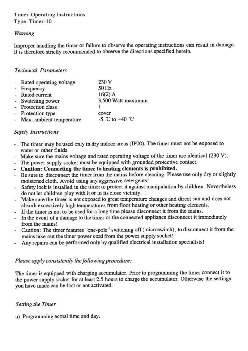 Image de la première page du manuel de l'appareil TIMER-10
