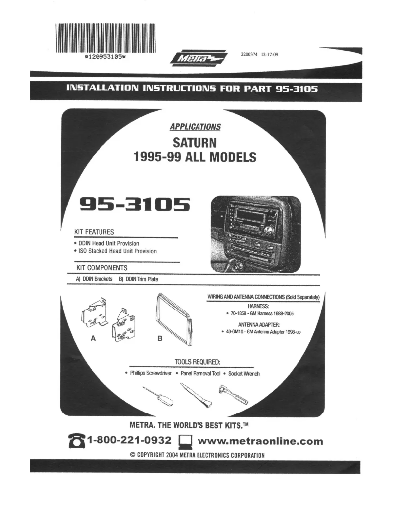 Page n°1 - Manuel utilisateur Metra 95-3105