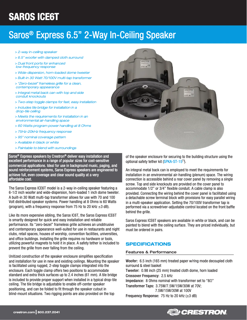 Page n°1 - Manuel utilisateur Crestron SAROS ICE6T-B-T-EACH