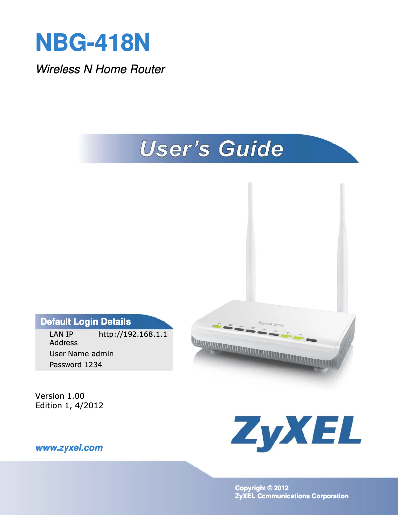 Page n°1 - Manuel utilisateur ZyXEL NBG-418N