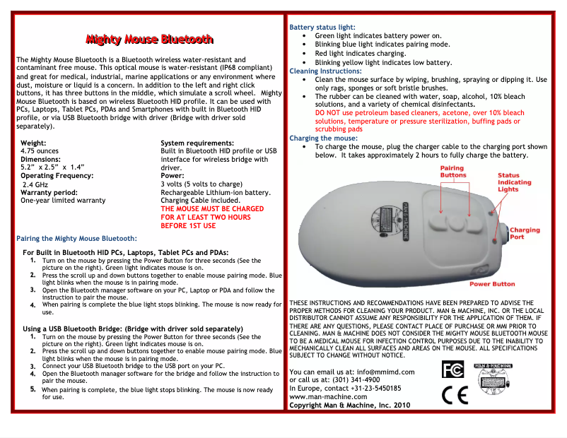 Page 1 de la notice Manuel utilisateur Man & Machine Mighty Mouse BT