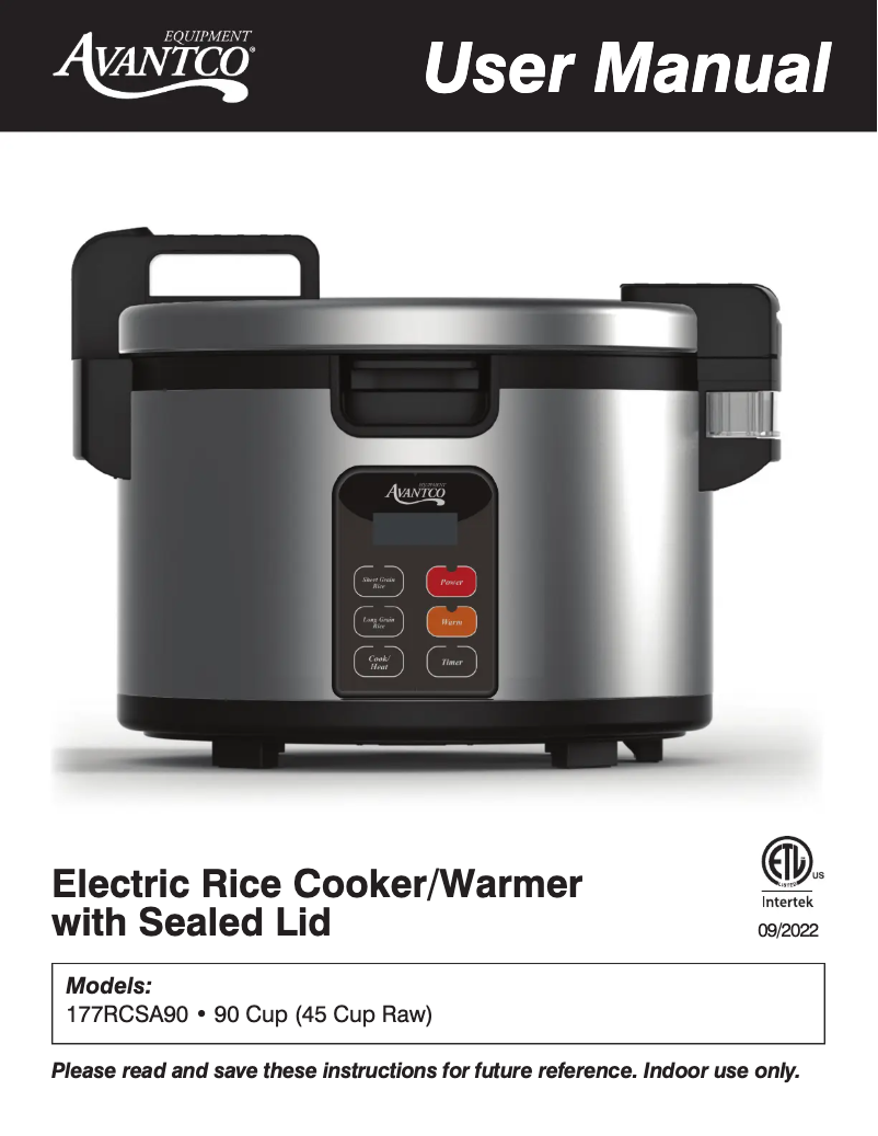 Page 1 de la notice Manuel utilisateur Avantco RCSA90