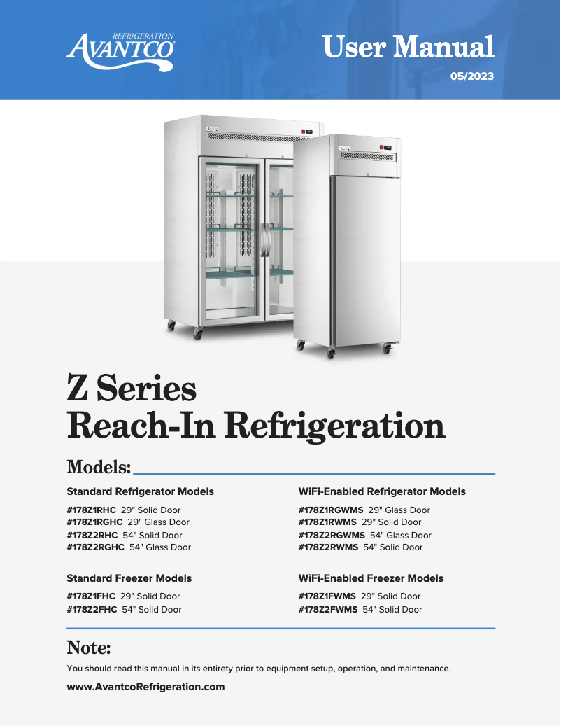 Page 1 de la notice Manuel utilisateur Avantco UTM-1RR-HC
