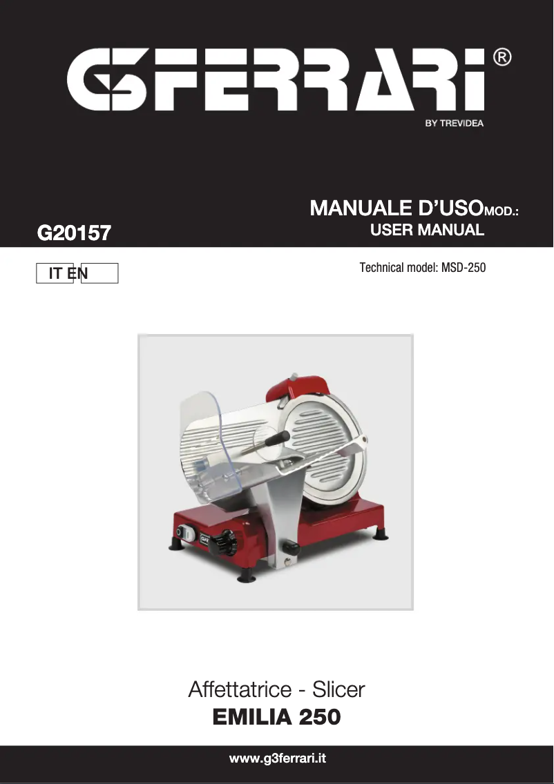 Image de la première page du manuel de l'appareil Emilia 250