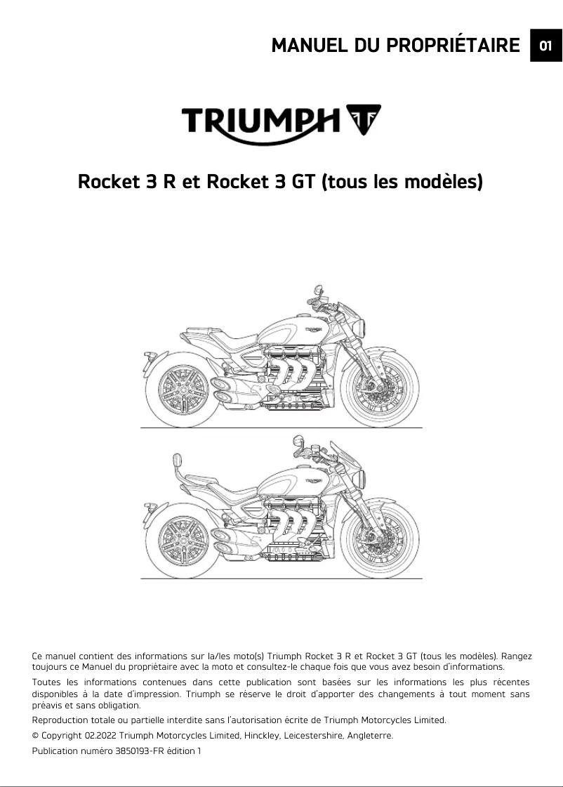 Page 1 de la notice Manuel utilisateur Triumph Rocket 3 R (2023)