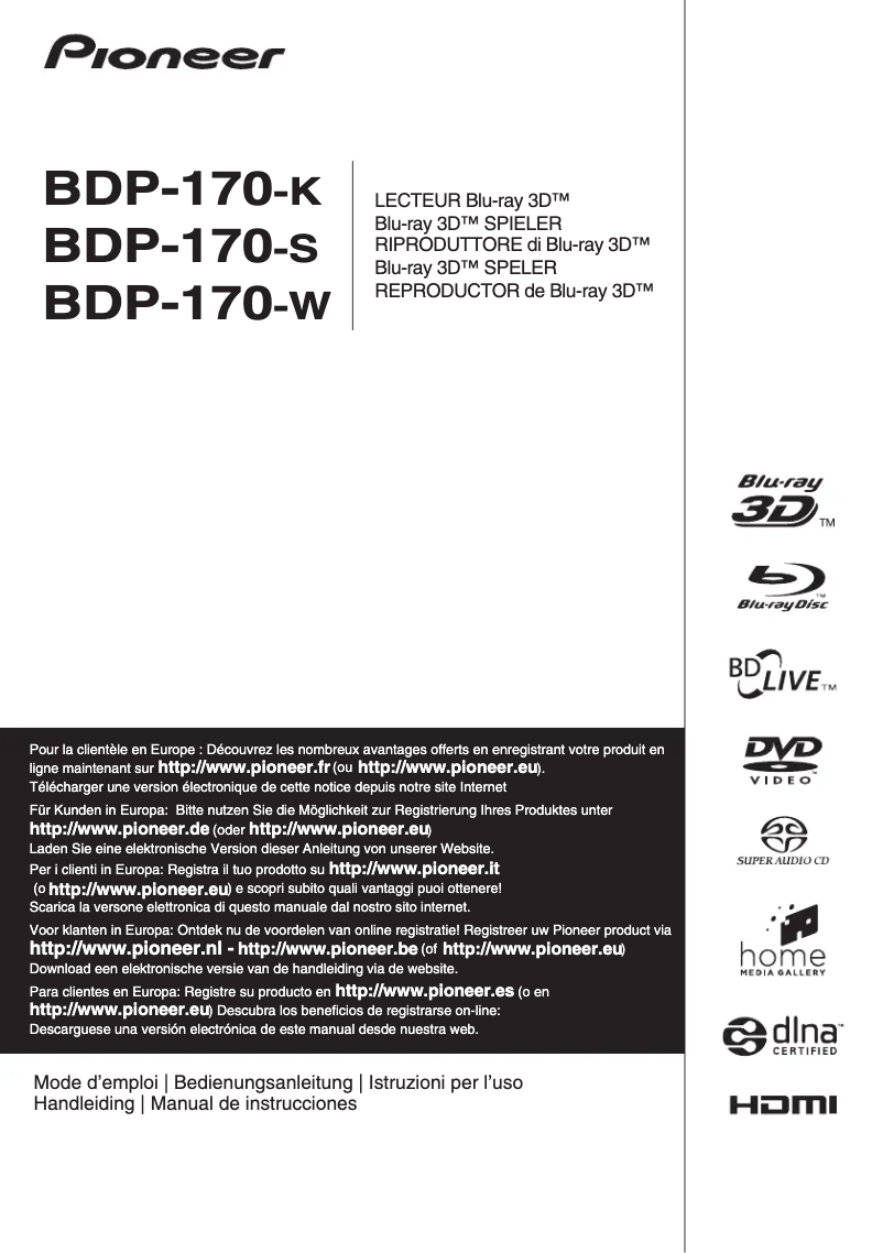 Page n°1 - Manuel utilisateur Pioneer BDP-170