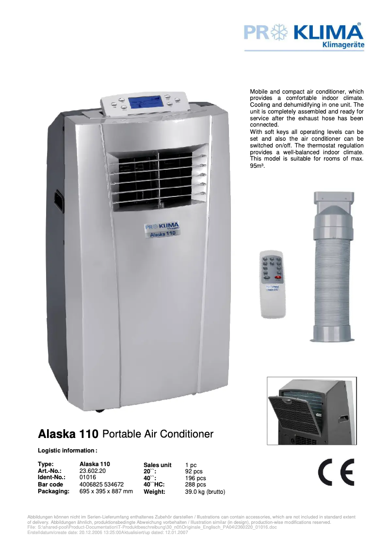 Page n°1 - Fiche technique Proklima MA 110