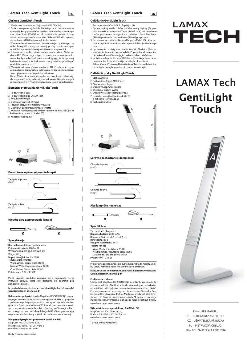 Page 1 of the manual User Manual Lamax GentiLight Touch