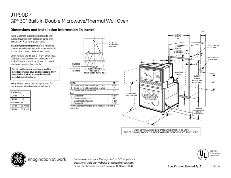 Page n°1 - Fiche technique GE JTP90DPCC