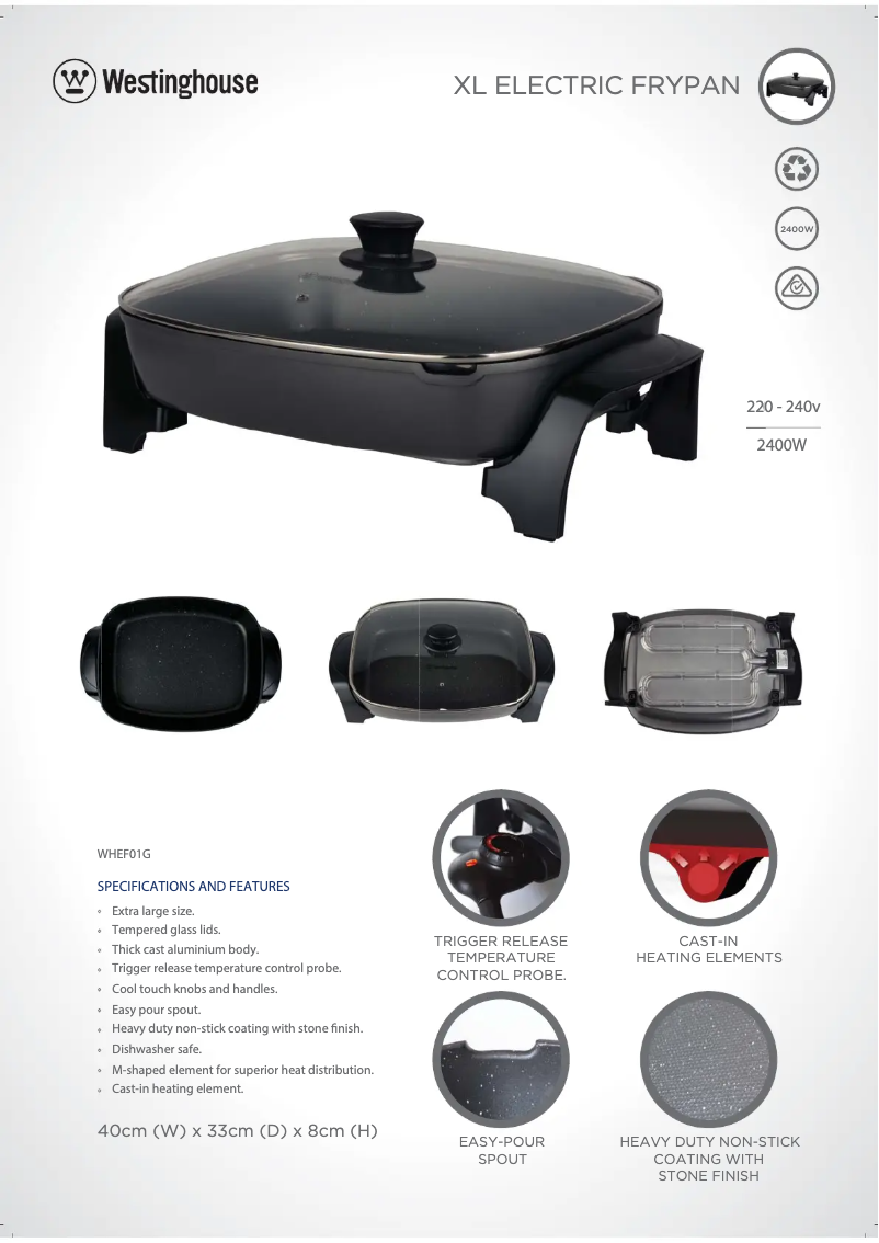 Page 1 de la notice Fiche technique Westinghouse WHEF01G